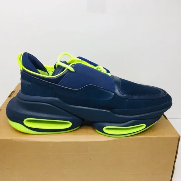 Balmain B Bold Low Top Suede/Leather Sneaker Bleu Marine/Fluorescent Yellow 12 M